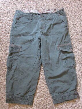 Guide Series 12 Olive Green Cotton Zip Fly Cargo Capri Pants Drawstring Cuffs